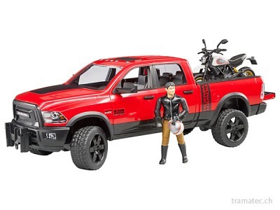 Bruder RAM 2500 Power Wagon mit Ducati Desert Sled und Fahrer